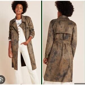 Anthropologie Roxie Camo Belted Sueded Trench Coat Tie Dye Long Jacket XL